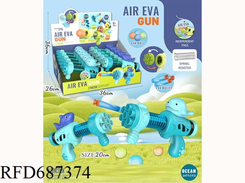 VINYL SHARK AND WHALE MINI SPRING DUAL USE AIR POWERED GUN (3 BALLS, 2 EVA BULLETS) 10 PIECES/BOX SO