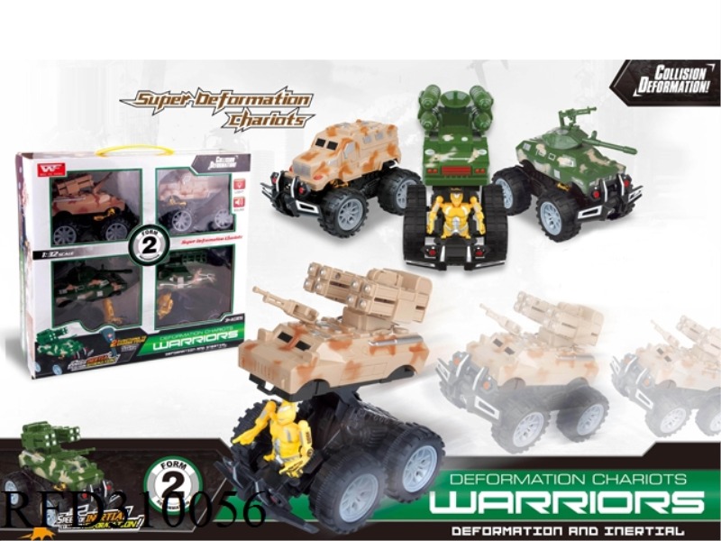 FRICTION CRASH TRANSFORMATION MILITARY CAR 4PCS