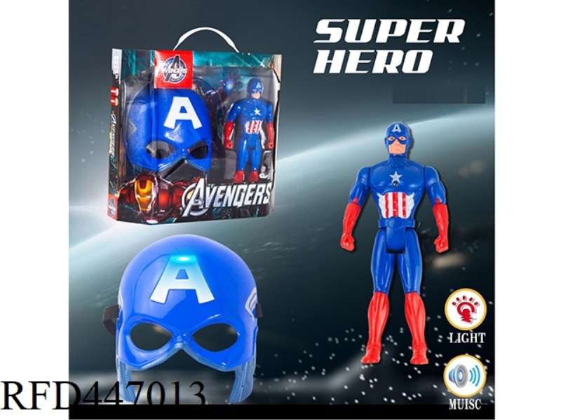 AMERICAN CAPTAIN DOLL WITH MUSIC AND LIGHT MASK