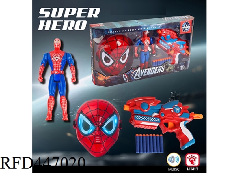 SPIDER MAN DOLL LIGHT MUSIC MASK WITH SOFT BULLET GUN