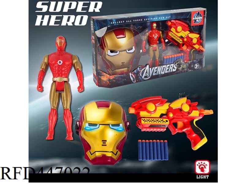 IRON MAN DOLL LIGHT MUSIC MASK WITH SOFT BULLET GUN