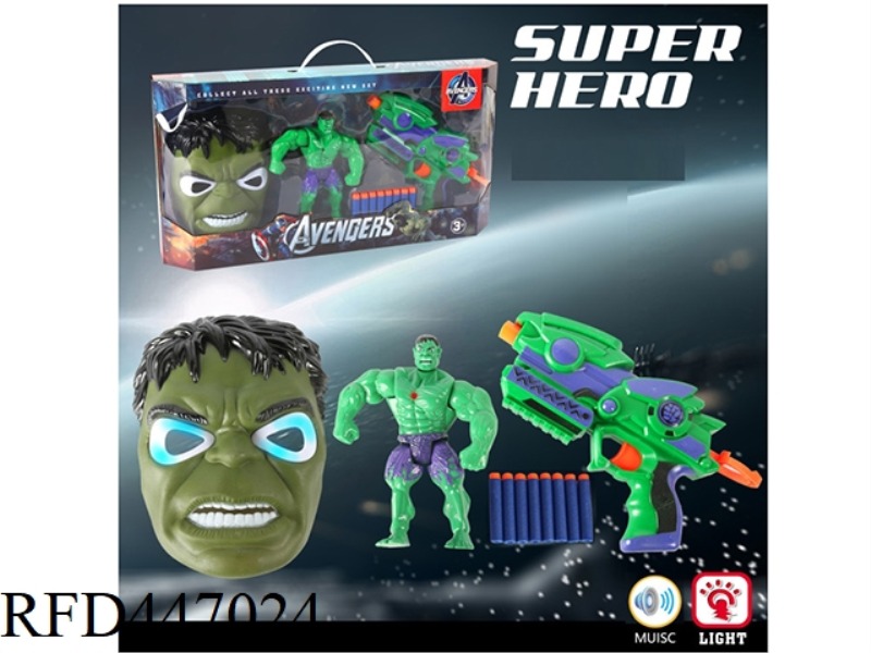 HULK DOLL LIGHT MUSIC MASK WITH SOFT BULLET GUN