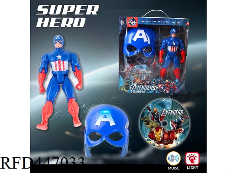 AMERICAN CAPTAIN DOLL WITH MUSIC, LIGHT MASK AND CD