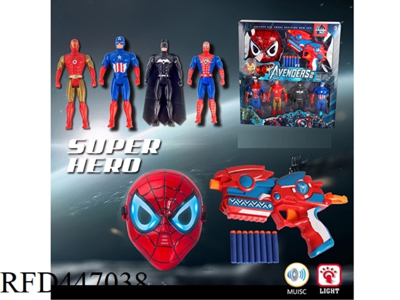 AVENGER ALLIANCE DOLL WITH SPIDER MAN LIGHT MUSIC MASK AND SOFT BULLET GUN