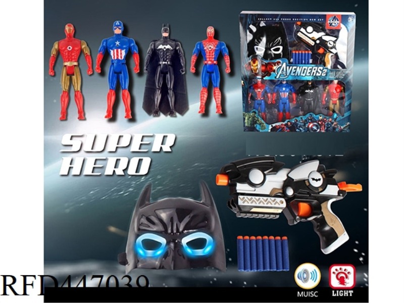 AVENGER ALLIANCE DOLL WITH BATMAN LIGHT MUSIC MASK AND SOFT BULLET GUN