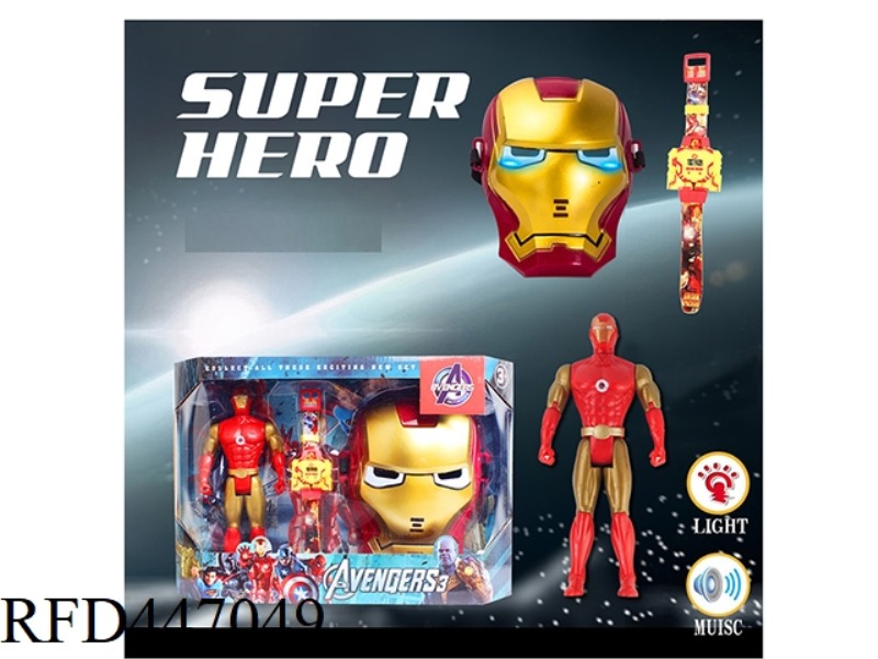 IRON MAN DOLL WITH MUSIC, LIGHT MASK AND DEFORMATION WATCH