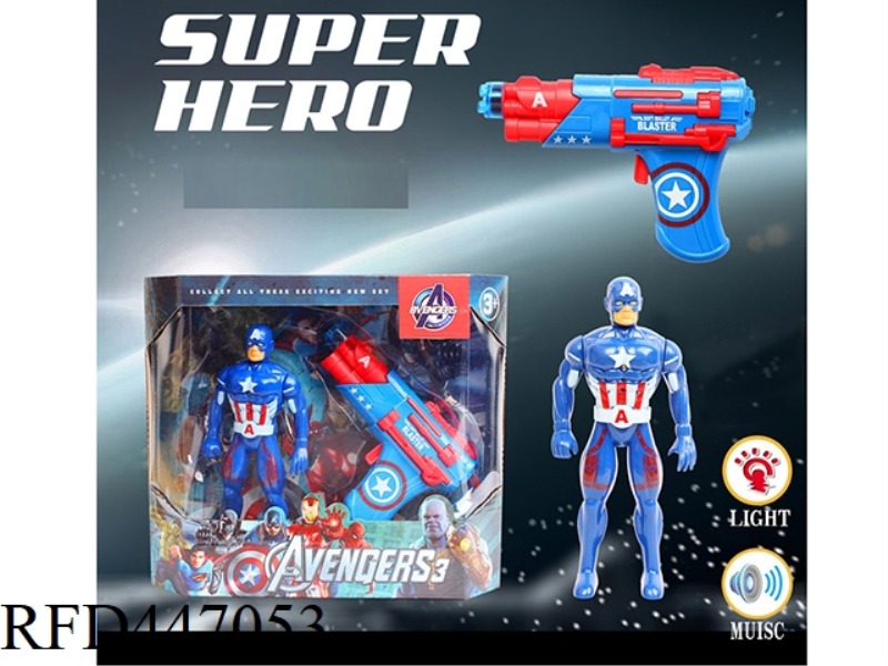 AMERICAN CAPTAIN DOLL WITH LIGHT AND MUSIC GUN