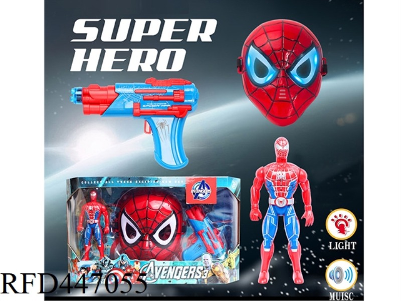 SPIDER MAN DOLL WITH LIGHT MUSIC MASK AND LIGHT MUSIC GUN