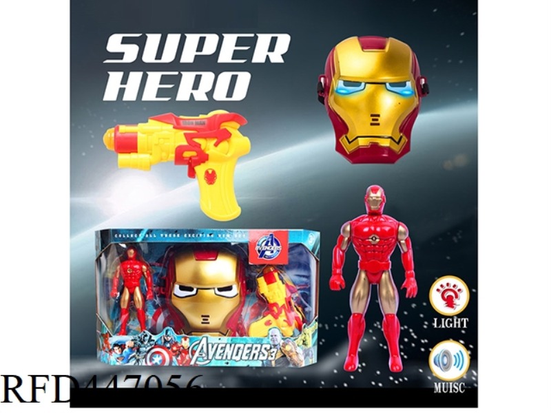 IRON MAN DOLL WITH LIGHT MUSIC MASK AND LIGHT MUSIC GUN