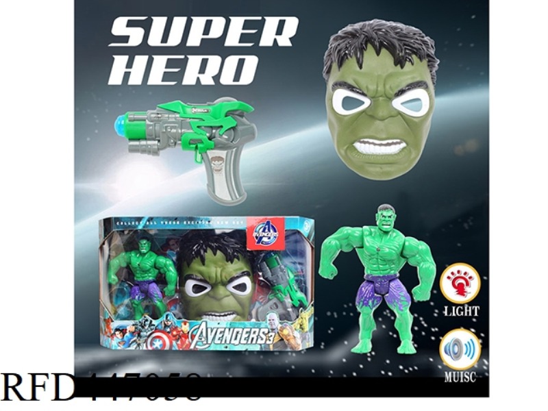 HULK DOLL WITH LIGHT MUSIC MASK AND LIGHT MUSIC GUN