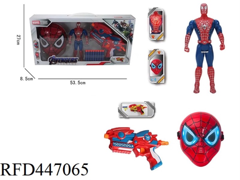 SPIDER MAN WITH LIGHT MUSIC MASK AND SOFT BULLET GUN