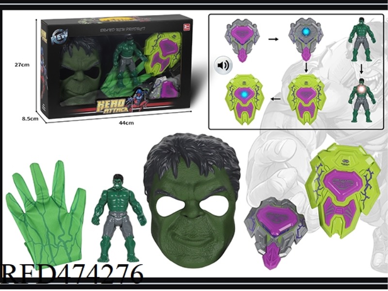 HULK MASK WITH LIGHTING VOICE SHIELD + GLOVES + LIGHTING DOLL