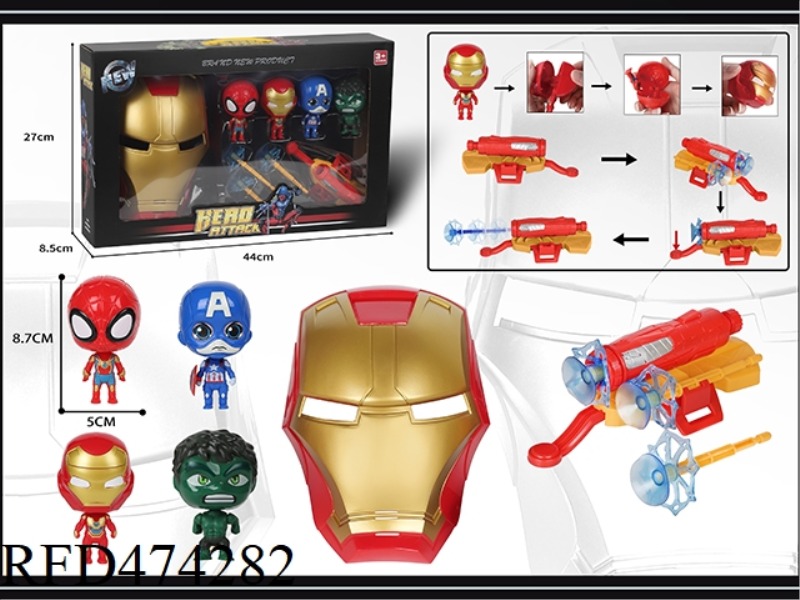 IRON MAN MASK WITH SUCTION CUP LAUNCHER + UNSTACKING DOLL