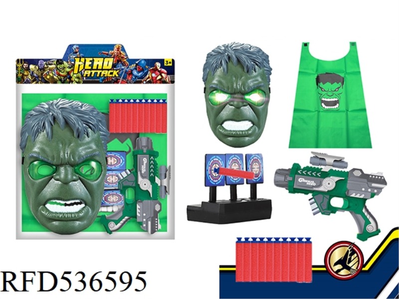 HULK LIGHT MASK WITH PROJECTION SOFT BULLET GUN + DART TARGET + CAPE