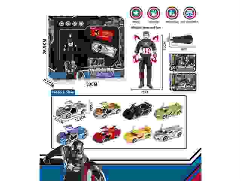 CAPTAIN AMERICA WARRIOR SPORTS CAR SET (WITH MOVABLE JOINTS AND LIGHTS, WARRIOR SPORTS CAR CAN OPEN