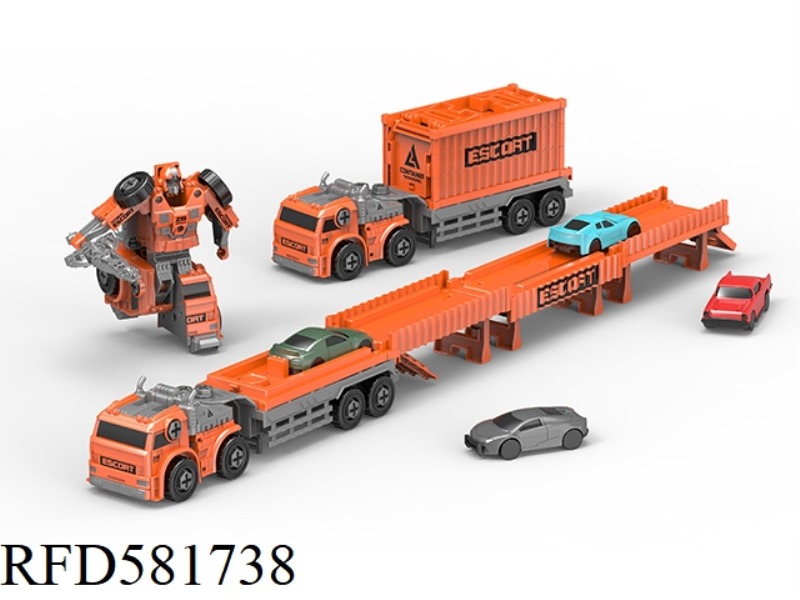 TRACTOR DEFORMATION ROBOT CONTAINER CAR CHANGING TRACK EJECTION (EQUIPPED WITH 4 ALLOY CARS)
