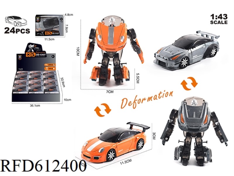 1:43 DIE-CAST ZINC ALLOY NISSAN GTR/ PORSCHE DEFORMATION CAR MODEL 24PCS