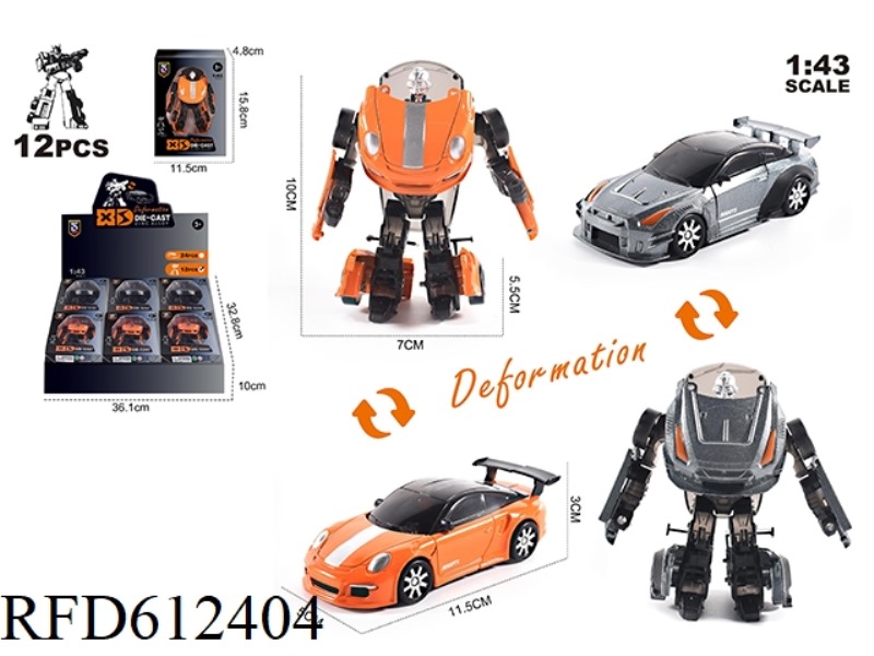 1:43 DIE-CAST ZINC ALLOY NISSAN GTR/ PORSCHE DEFORMATION ROBOT MODEL 12PCS