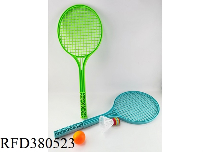 52CM PLASTIC TENNIS RACKET WITH BALL AND FEATHERS