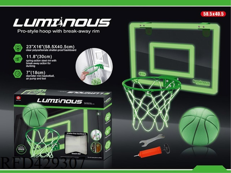 LUMINOUS SIMULATION TRANSPARENT DUNKABLE BASKETBALL BIG (WITH NET, BASKETBALL AND PUMP)