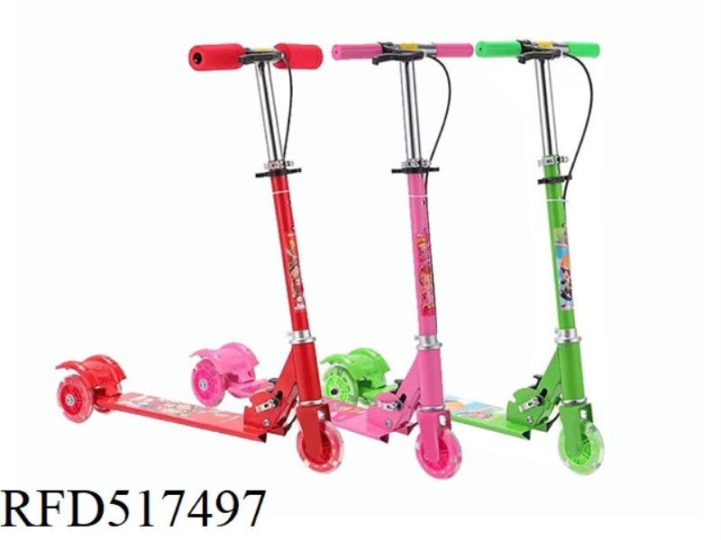 THREE-WHEELED SKATEBOARD WITH HANDBRAKE WHEELS WITH FLINT LIGHTS
