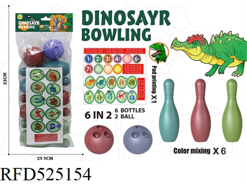 LARGE COLORED BOWLING BALL 3 COLORS (6 PINS 2 BALLS DIY STICKER 1 PIECE)