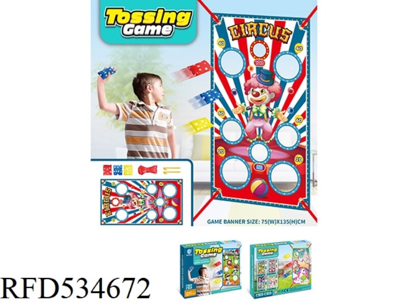 CHILDREN THROW CLOWN BANNERS