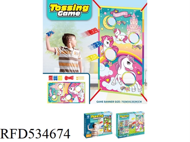 CHILDREN THROW UNICORN BANNERS