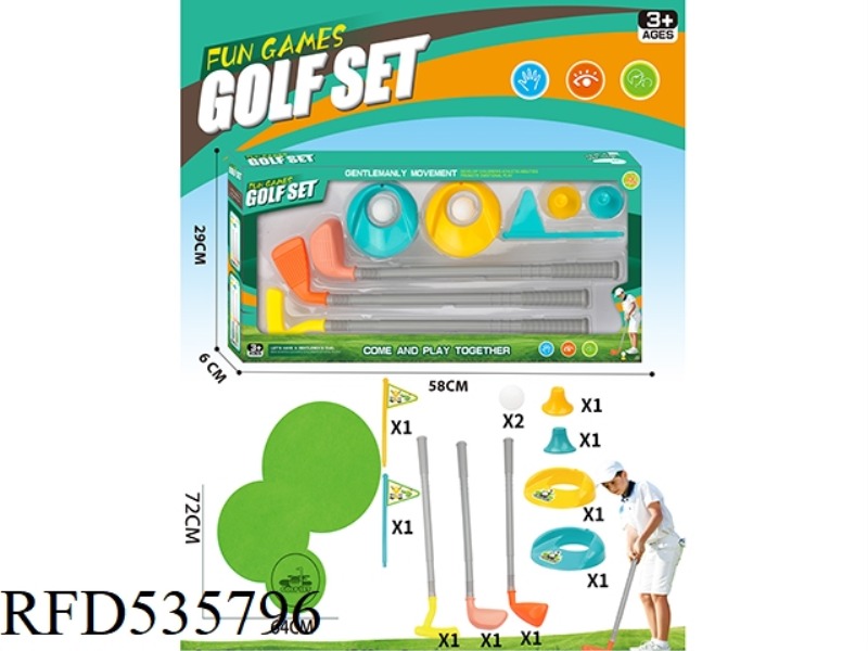 3 GOLF CLUBS + 2 SETS OF HOLE FLAG BALLS + WITH A FIBER NON-WOVEN FABRIC 64X72CM