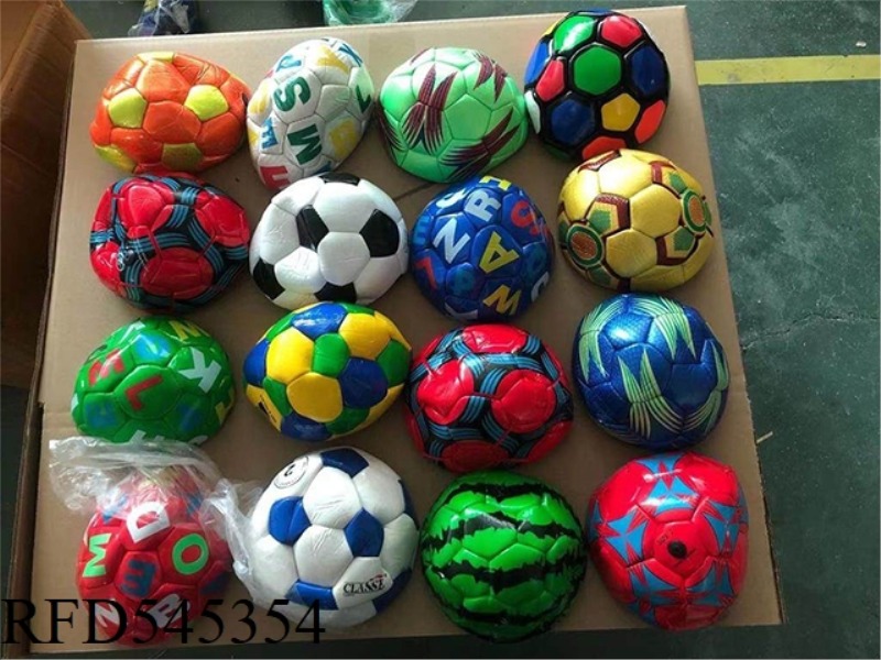 SMALL FOOTBALL MULTICOLOR (14CM) OPP BAG WITH MESH BAG + TAG