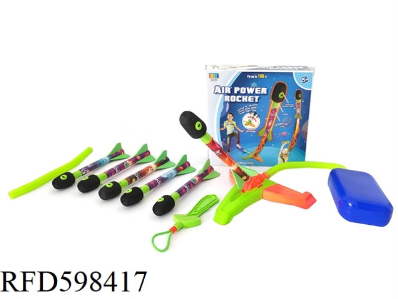 FOOT ROCKET LAUNCHER WITH LIGHTING, 6 ROCKETS WITH 1 HANDLE