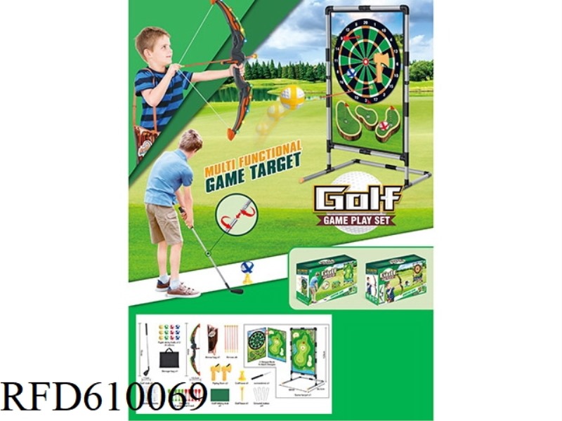 BOW AND ARROW TWO-SIDED GOLF SET WITH RACK