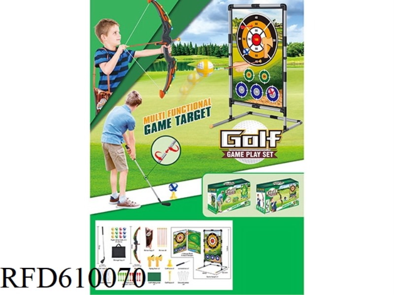 BOW AND ARROW TWO-SIDED GOLF SET WITH RACK