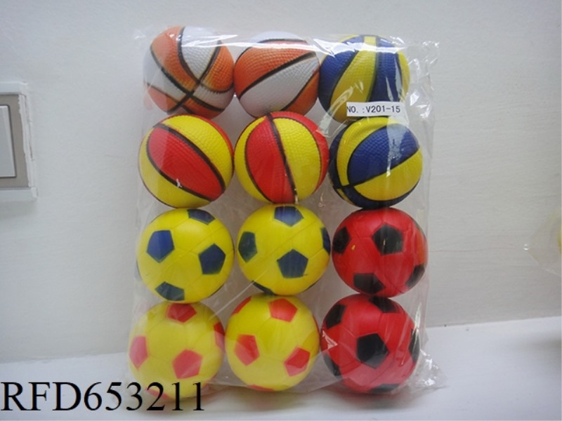 12 SPORTS 2.5-INCH PU BALLS (FOOTBALL, BASKETBALL)