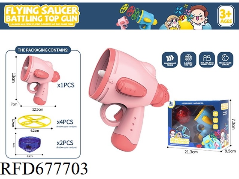 FRISBEE TOYS 1 LAUNCHER, 4 FRISBEE, 2 TOPS