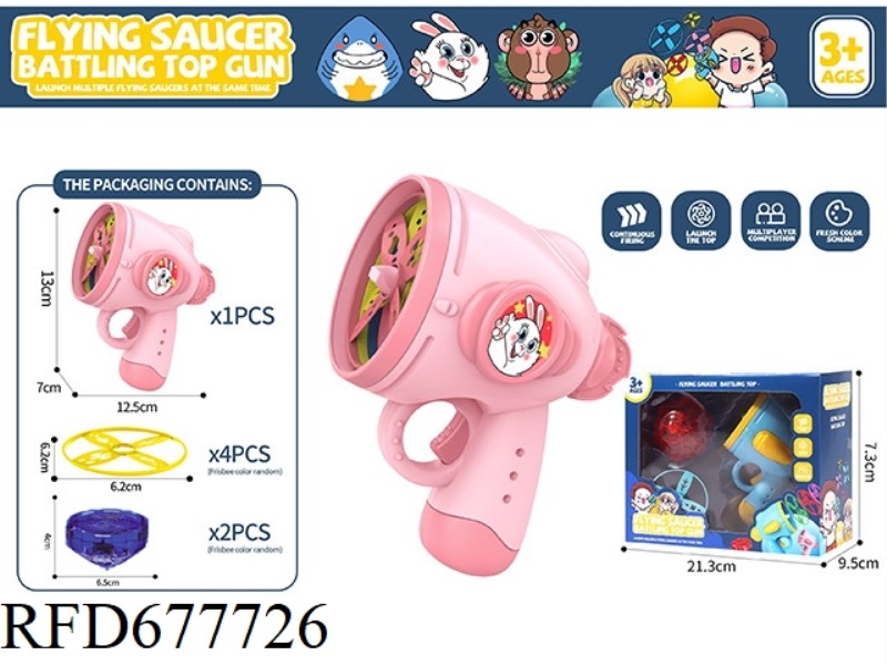 FRISBEE TOYS 1 LAUNCHER, 4 FRISBEE, 2 TOPS
