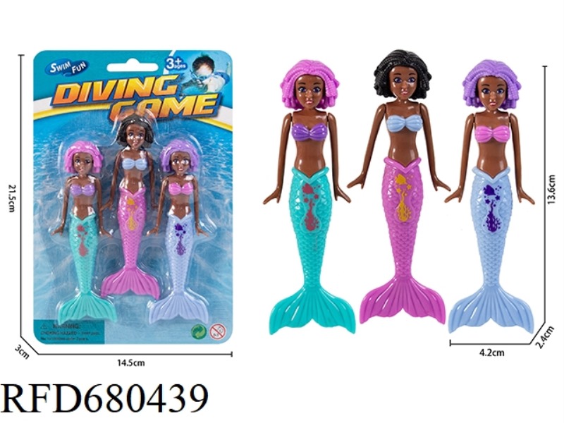 3PCS SHORT-HAIRED BLACK-SKINNED MERMAID