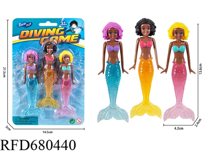 3PCS TRANSPARENT SHORT-HAIRED BLACK-SKINNED MERMAID