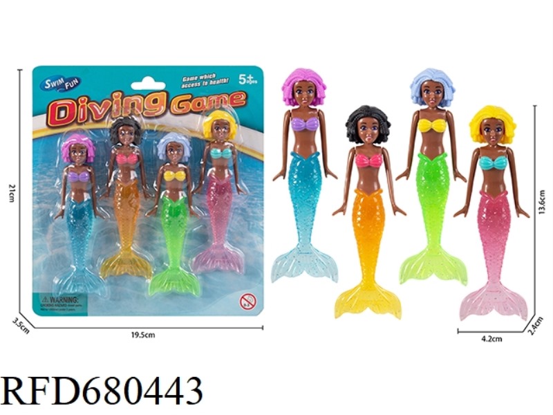 4PCS BLACK-SKINNED MERMAID WITH SHORT TRANSPARENT HAIR