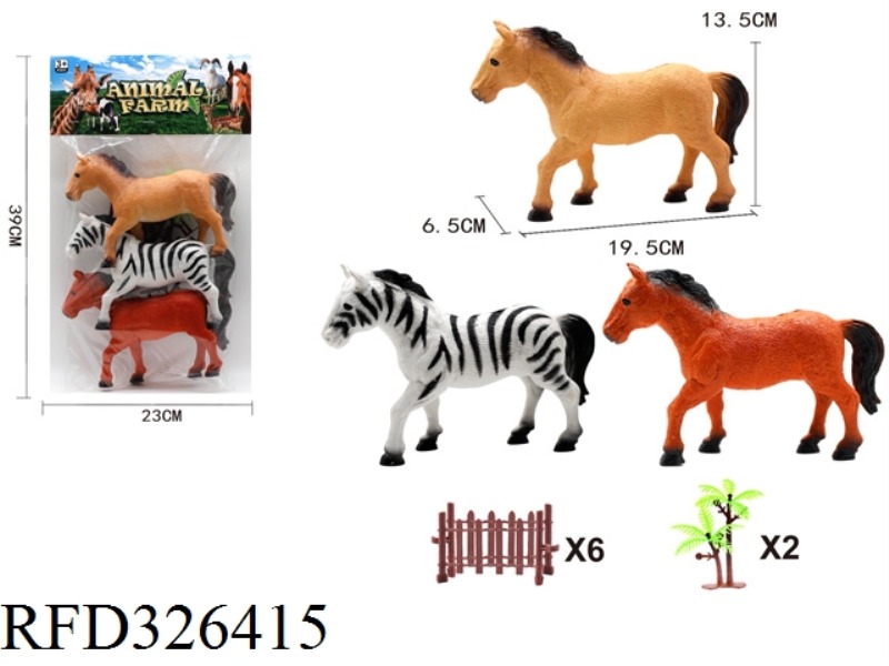 3 BIG HORSES +6 TREES 2 RAILS
