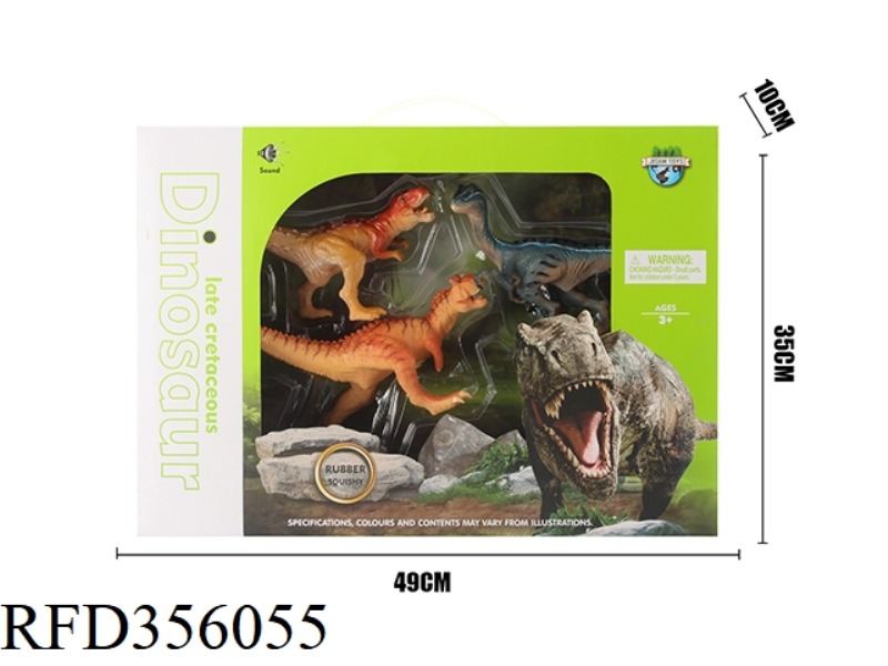 VINYL DINOSAUR SET-OXOSAURUS, BLUE VELOCIRAPTOR, RED MAJUNGASAURUS