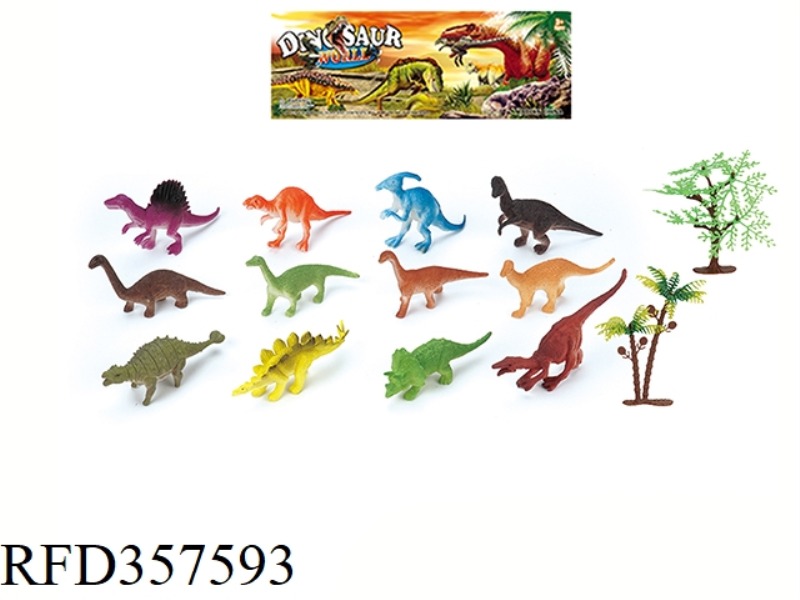 12PCS 3-INCH SOLID DINOSAUR WITH TREE SET