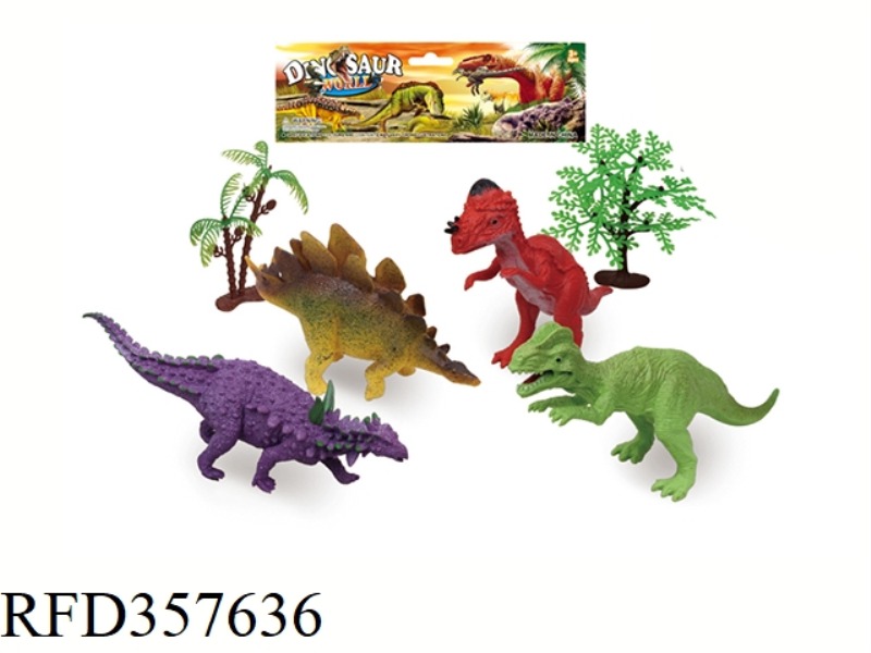 4PCS 9-INCH DINOSAUR WITH TREE SET