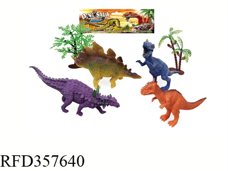 4PCS 9-INCH DINOSAUR WITH TREE SET