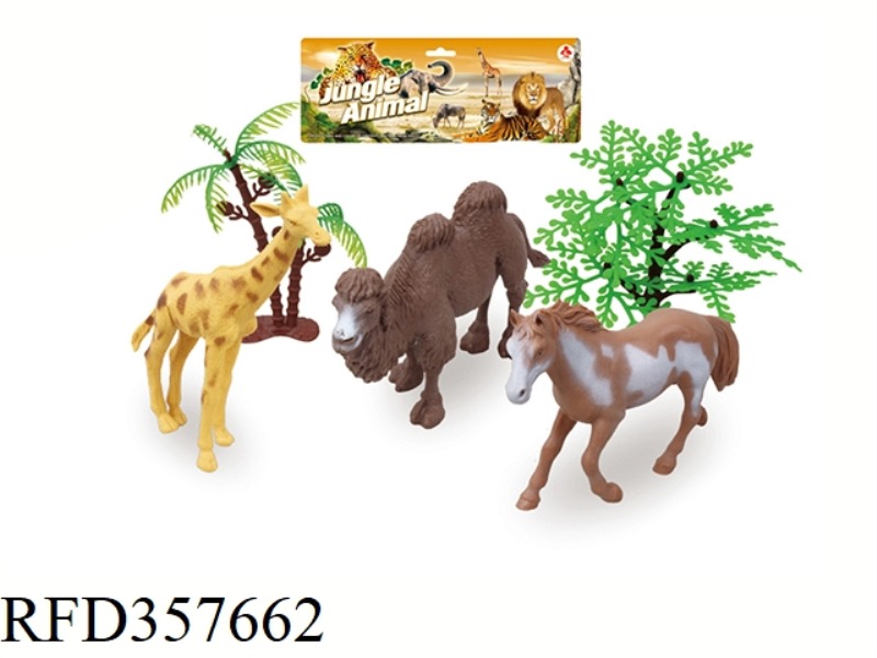 3PCS WILD ANIMAL SET WITH TREE 5 INCHES