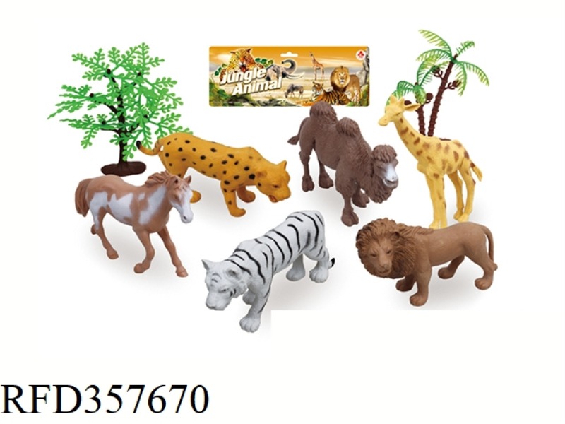6PCS WILD ANIMAL SET WITH TREE 5 INCHES