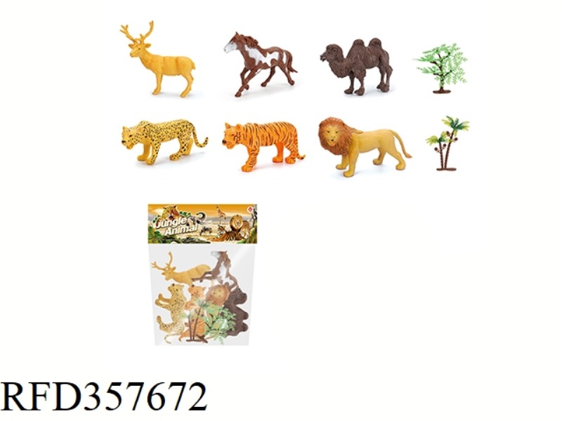 6PCS WILD ANIMAL SET WITH TREE 5 INCHES
