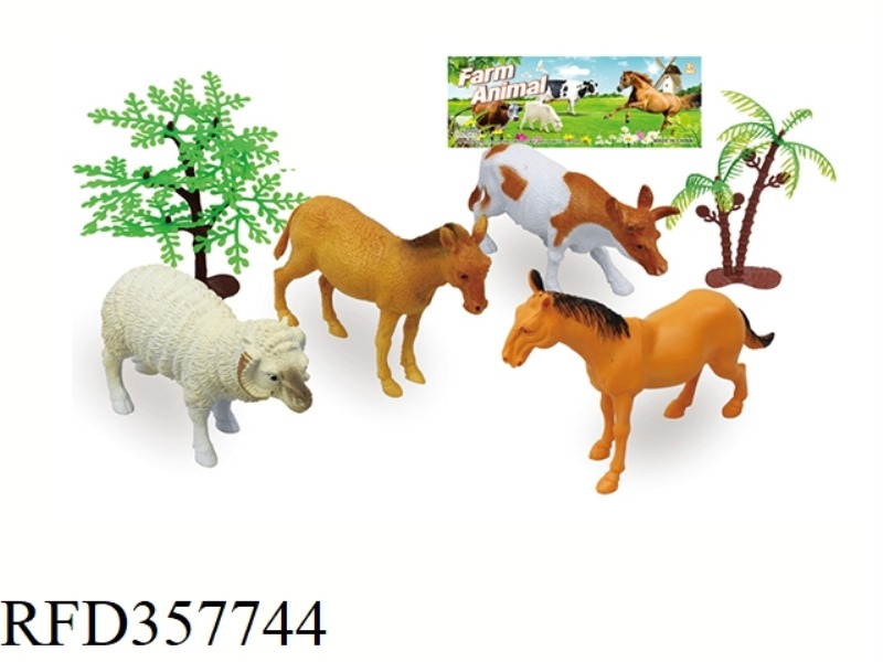 4PCS 5 INCH FARM ANIMAL WITH TREE SET