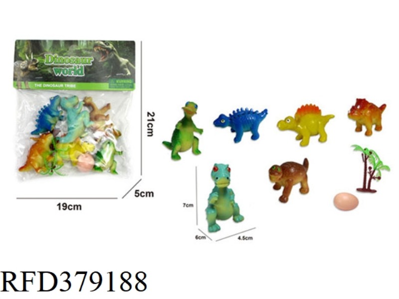 6 CARTOON DINOSAURS, 1 EGG, 1 TREE