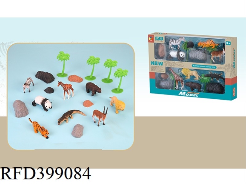8 SIMULATED WILD ANIMALS WITH 4 TREES AND 6 STONES